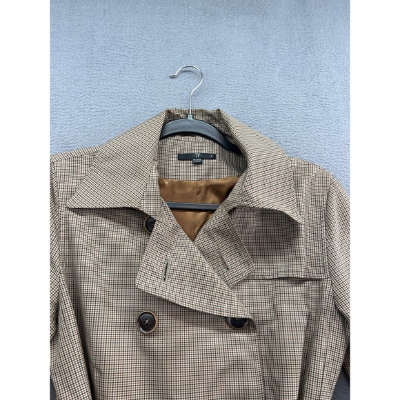 TeenFlo Jacket Womens Sz 8 Plaid Double Breasted Trench Coat Belted Tan - Picture 5 of 13